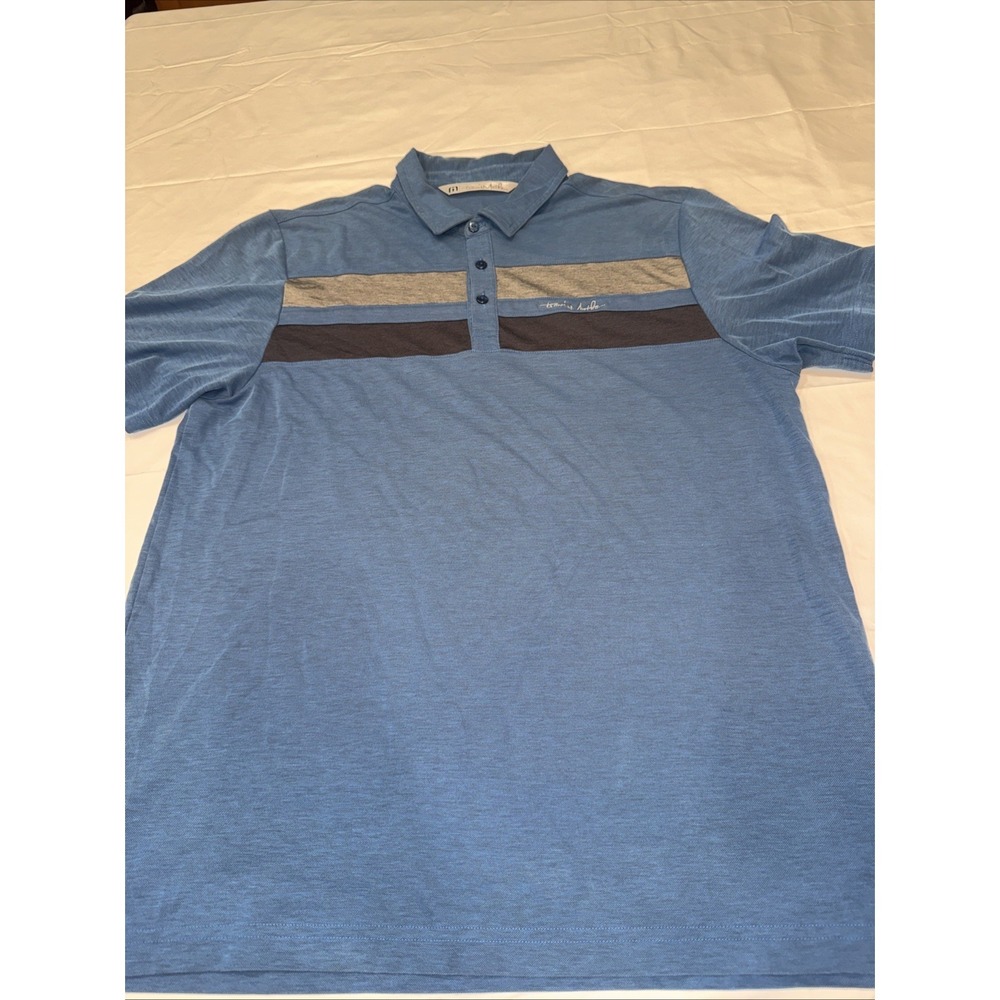 Travis Mathew Polo Shirt Men Sz Large Blue Anthem Country Golf Club Short Sleeve